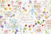 Watercolor Clipart - FLORAL TEATIME, a Decorative Illustration by Beigetime (Thumbnail 1 of 9)