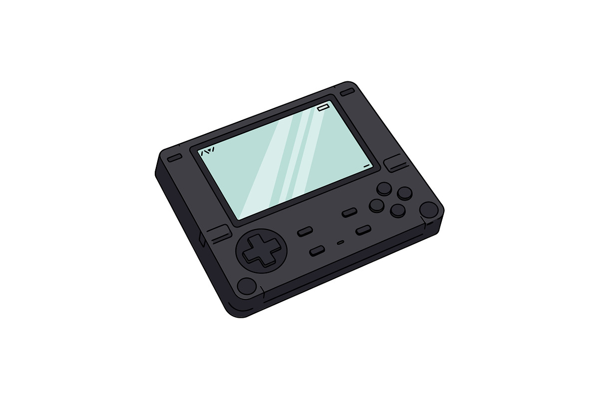 Black handheld gaming console in fla, an Illustration by designvectx