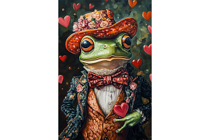 Dashing Frog in Love Suit Print Art, an Animal Illustration by Art Paradise Studios