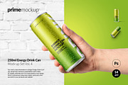 250 ml Energy Drink Can Mockup Set, a Cups & Container Mockup by PrimeMockup (Thumbnail 1 of 11)