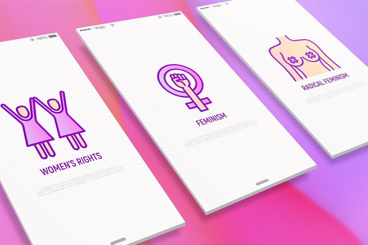 Feminism | 16 Thin Line Icons Set, an Outline Icon by Alex Blogoodf (Photo 2 of 11)
