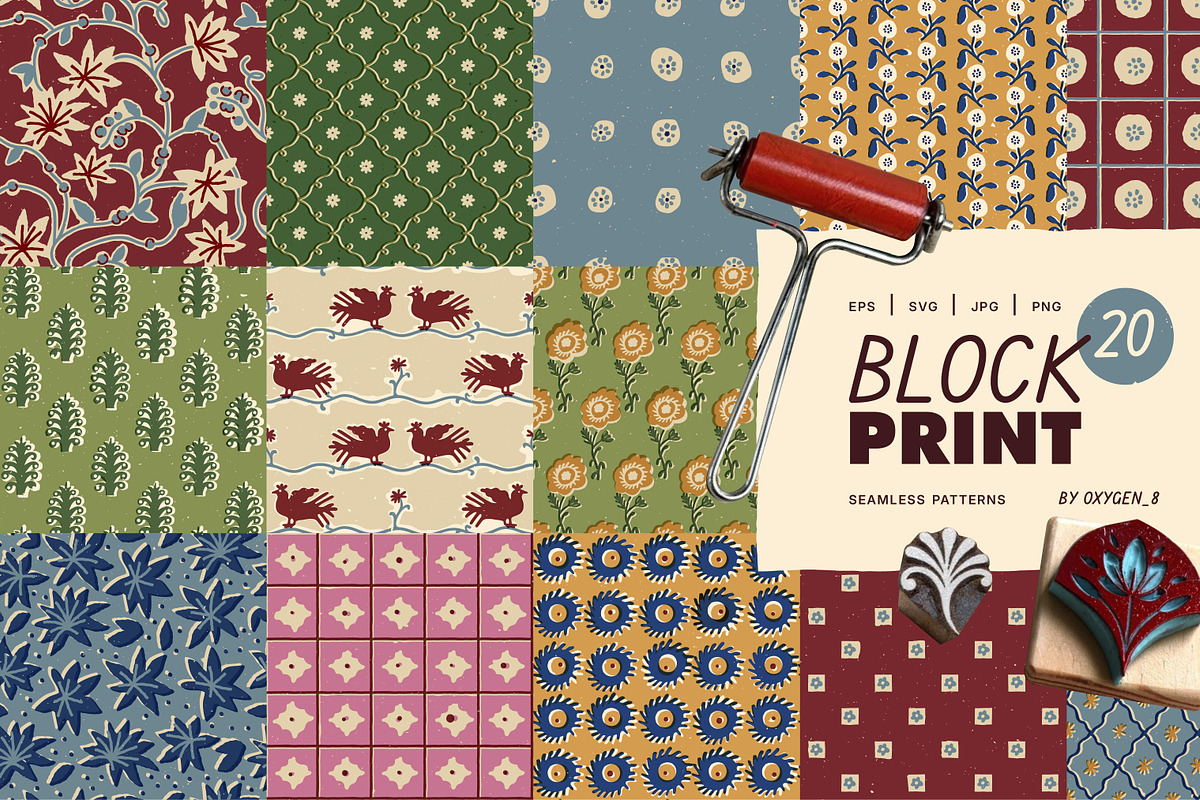 Block Print. Seamless Patterns, a Pattern Graphic by oxygen_8 (Photo 1 of 8)