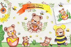 Honey Bears Watercolor Collection