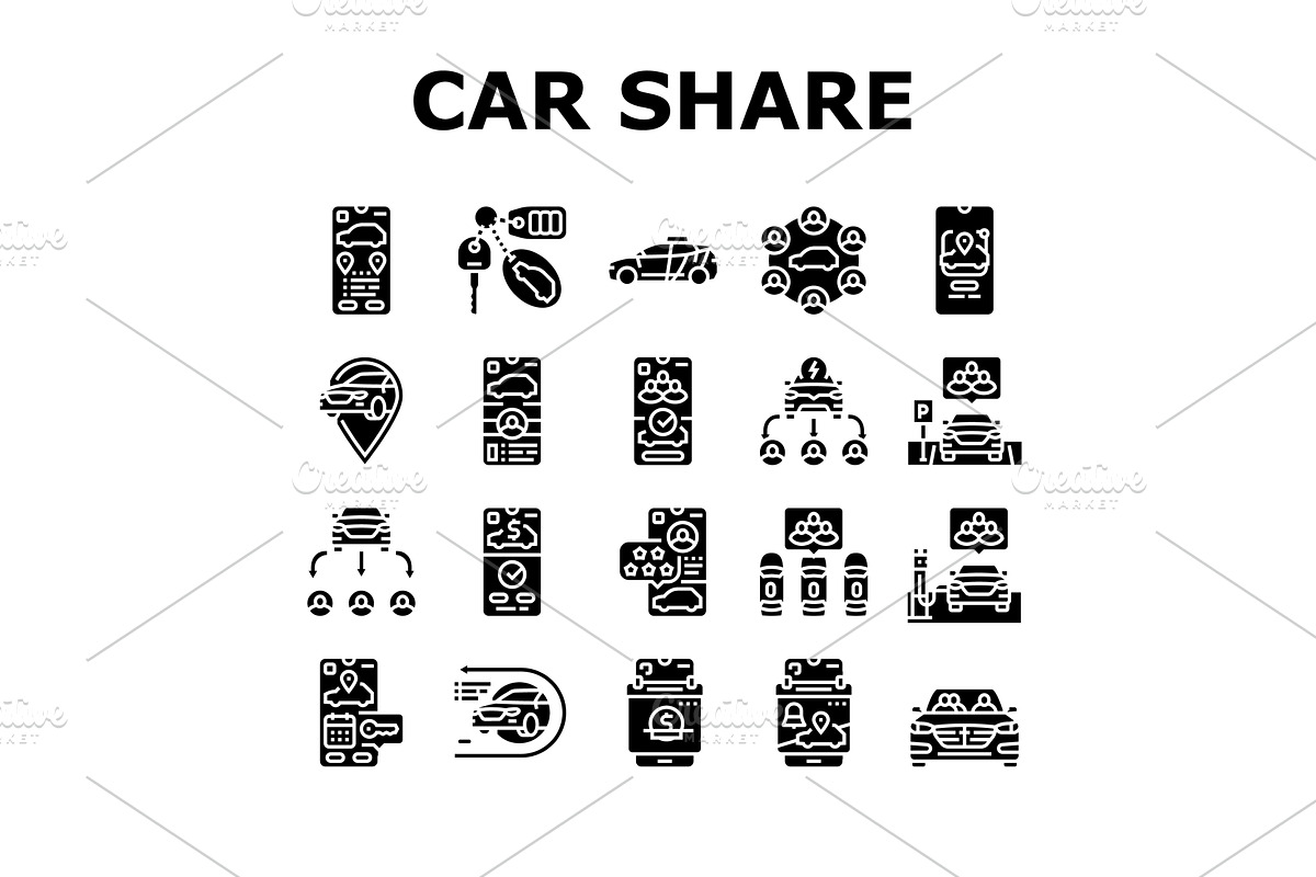 car share service transport icons, a Transportation Illustration by pikepicture