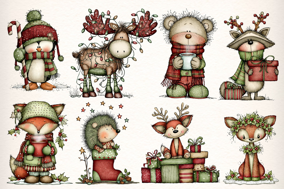 Woodland Christmas Animals Clipart, an Illustration by Dream Creation (Photo 3 of 7)