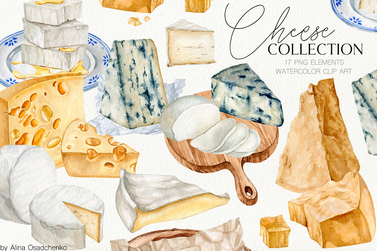 Watercolor cheese collection, a Food Illustration by CrystalinaShop (Photo 3 of 4)