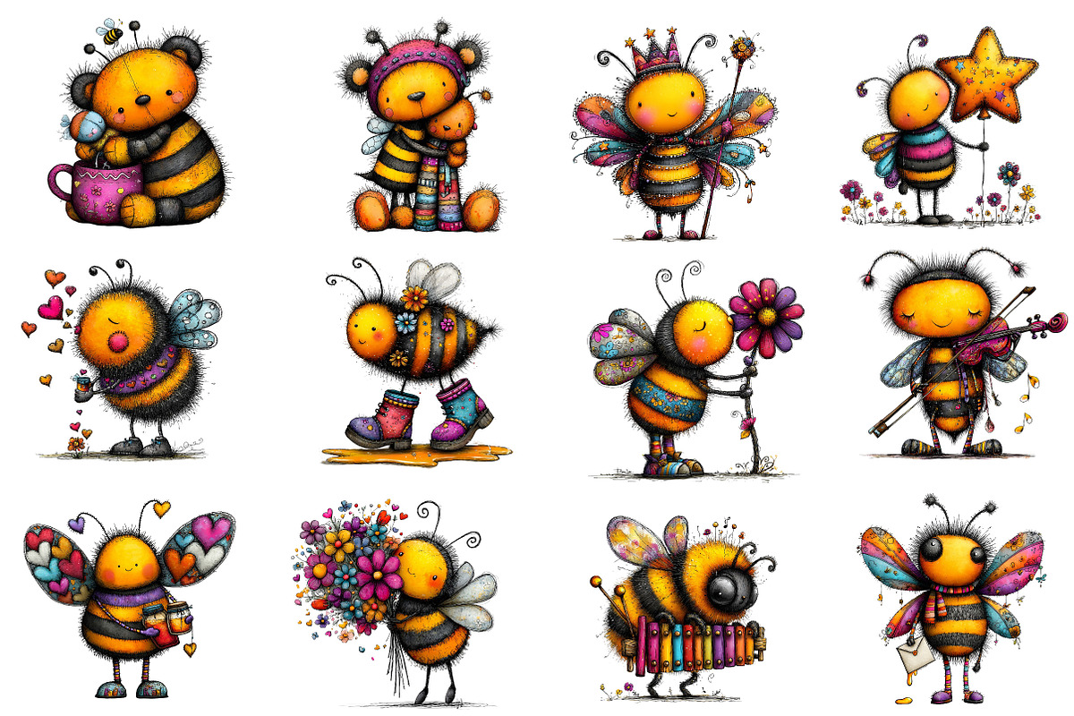 Whimsical Honey Bees Clipart, an Illustration by Dream Creation (Photo 4 of 6)