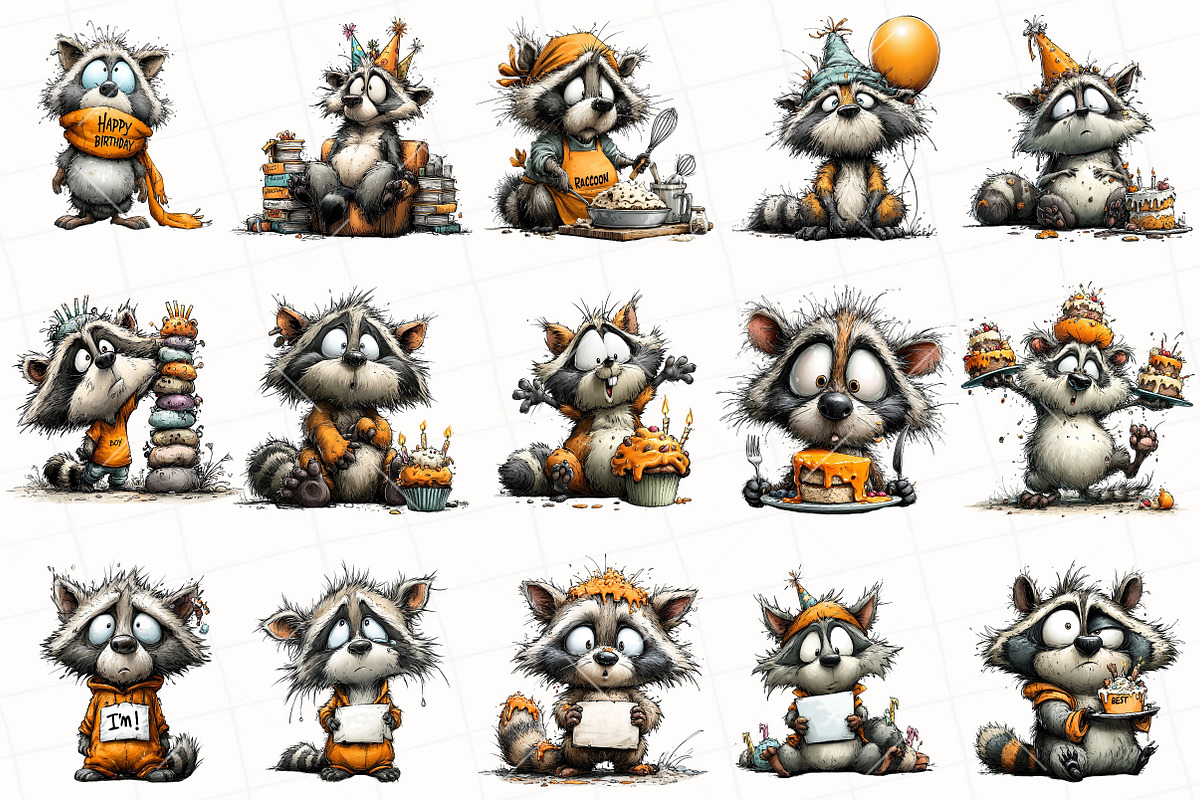 Quirky Birthday Raccoon Clipart, an Illustration by OK Design (Photo 3 of 6)
