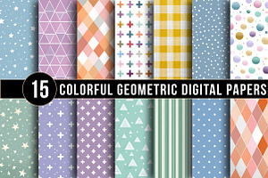 Colorful Geometric Digital Papers, a Pattern Graphic by DreamArtGraphic