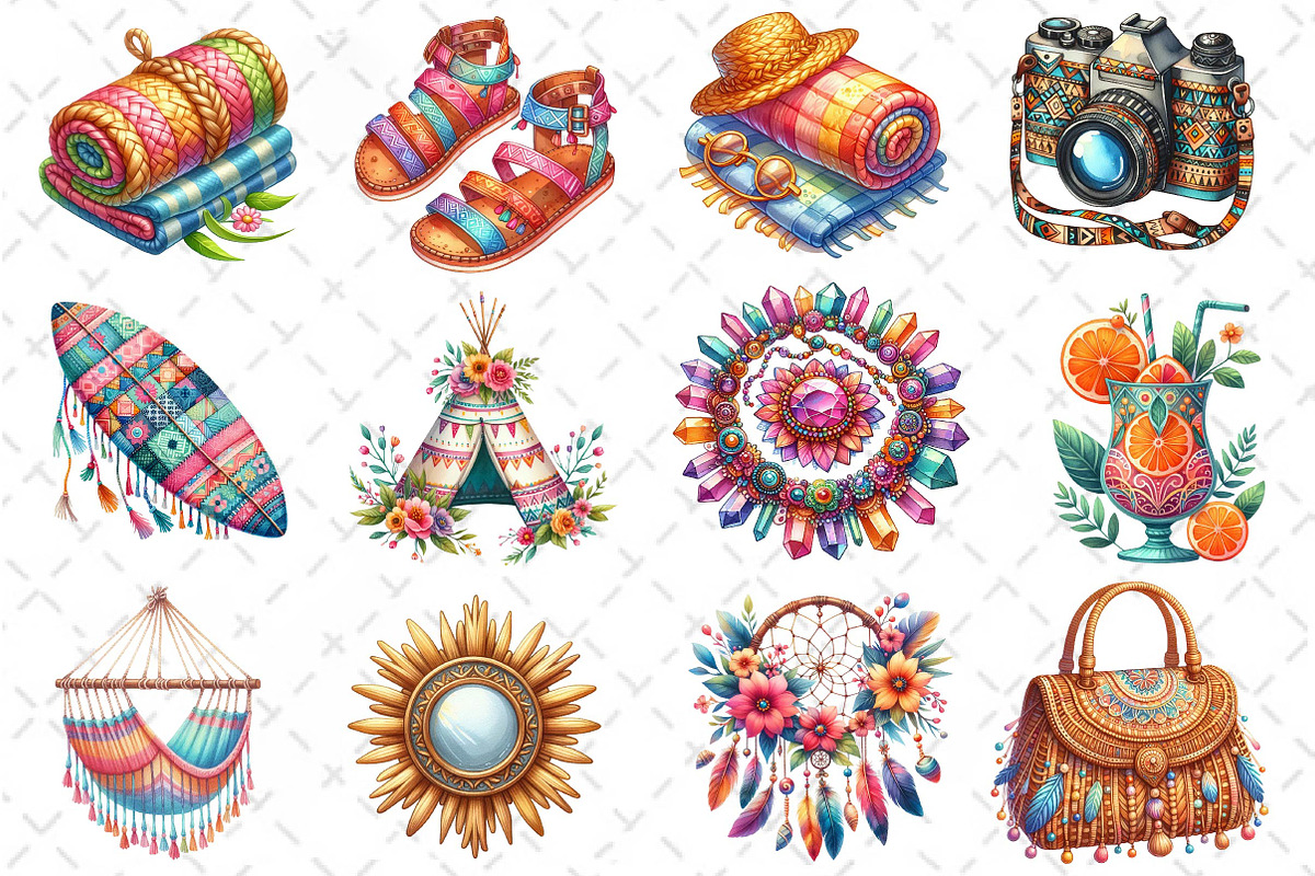 Watercolor Boho Summer Clipart PNG, an Illustration by Dream Creation (Photo 3 of 4)