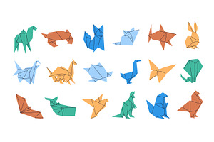 Origami animals set + patterns, an Animal Illustration by PaperTrident