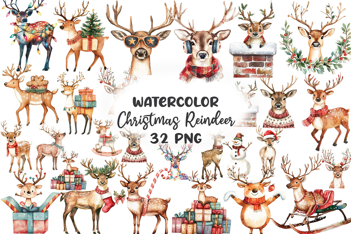 Quirky Christmas Reindeer Clipart, an Illustration by CraftArtStudio (Photo 1 of 6)