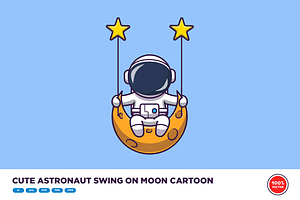 Cute Astronaut Swing On Moon Cartoon