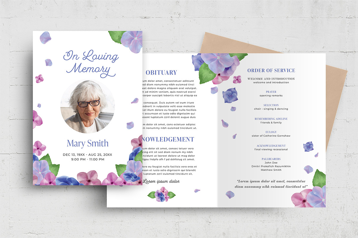Purple Floral Funeral Program Flyer, a Flyer Template by BrandPacks (Photo 1 of 8)