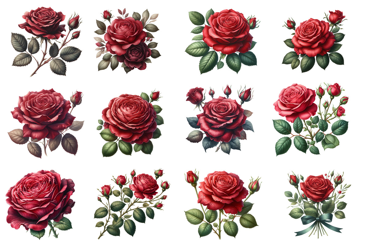 Vintage Red Roses Clipart, an Illustration by Designworld (Photo 3 of 4)