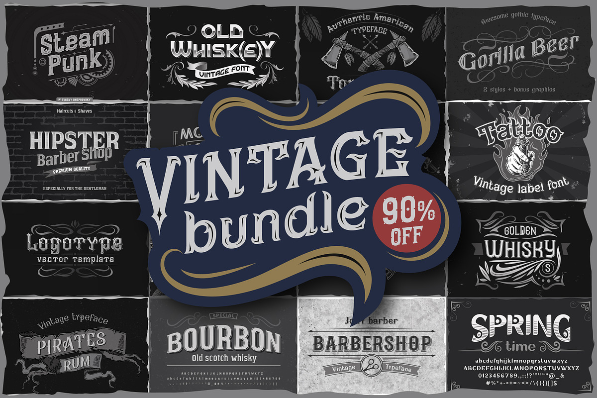 10 Vintage Font Families Bundle, a Font by Fractal fonts & graphics (Photo 1 of 31)