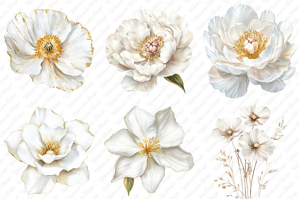 White Floral Clipart, an Illustration by Watercolor design (Photo 4 of 12)