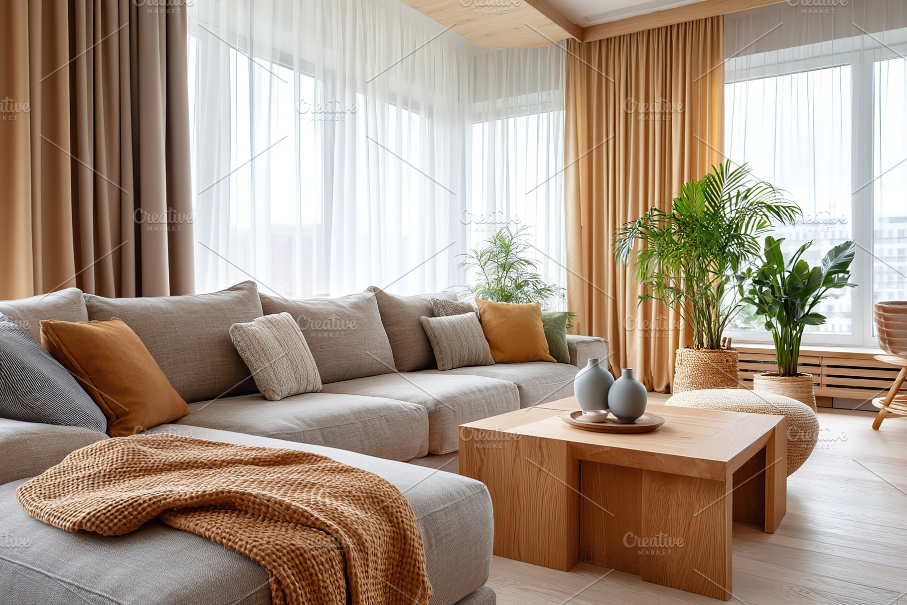 Elegant living room design showcasing neutral tones and natural textures for a, a Nature Photo by AlyaAnd