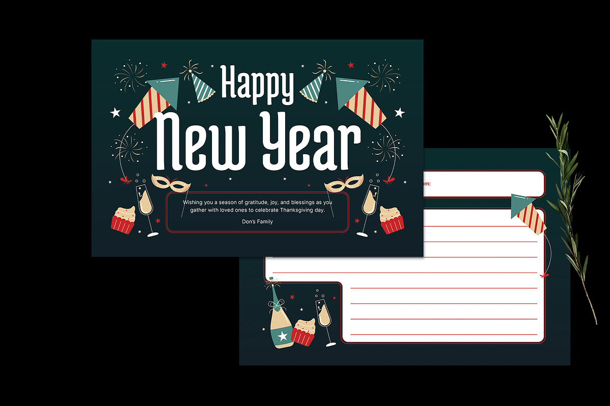 Green New Year Greeting Card, a Card Template by Neermana (Photo 2 of 4)