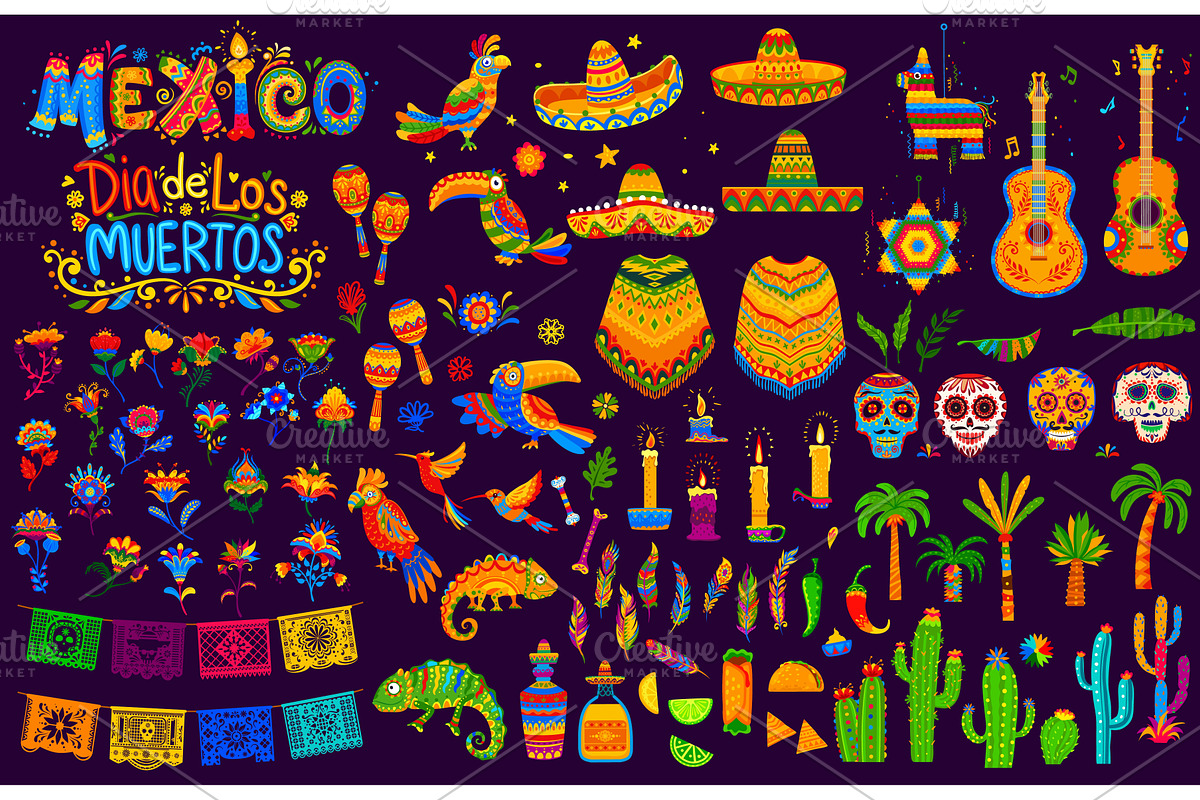 Mexican holiday objects set, a Seasonal Illustration by Vector Tradition
