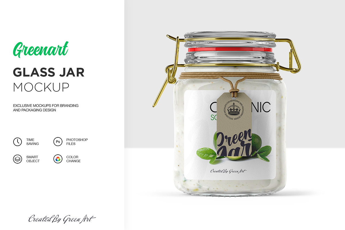 Clear Glass Jar Mockup, a Packaging Mockup by Green Art (Photo 2 of 8)