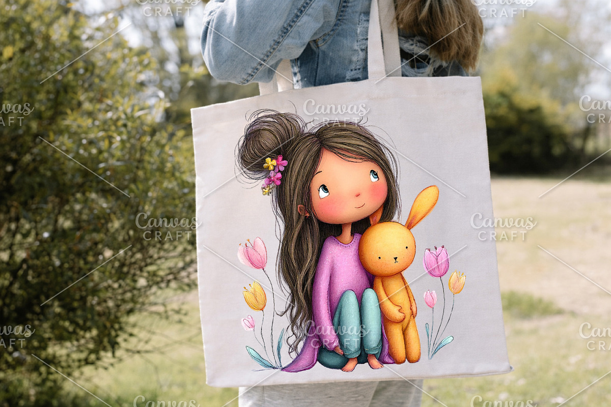 Quirky Girl With Teddy Bunny Clipart, an Illustration by Canvas Craft (Photo 5 of 7)