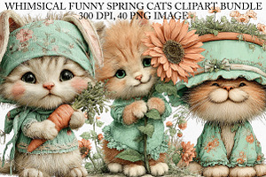 Whimsical Funny Spring Cats Clipart, a Seasonal Illustration by Canvas Craft
