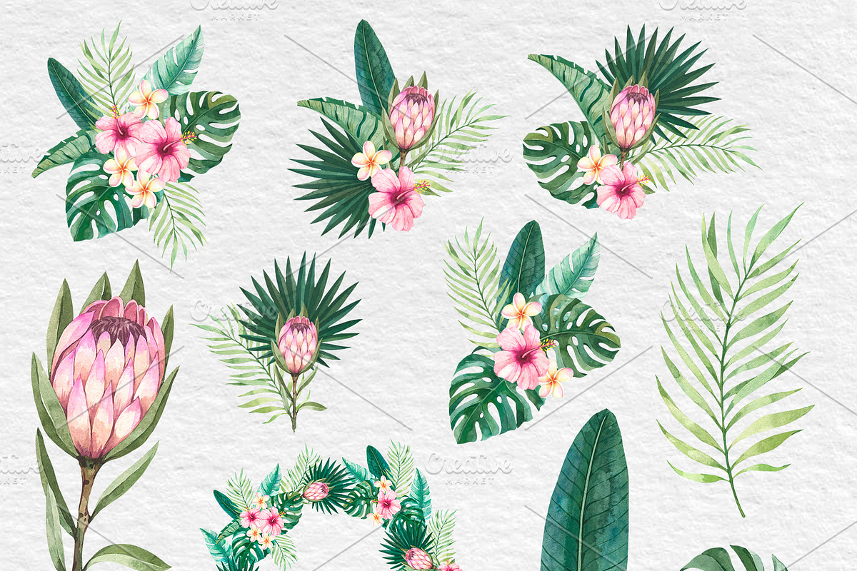 Watercolor Tropical Leaves Clipart, an Illustration by PatternPalette (Photo 2 of 2)