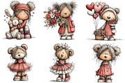 Whimsical Teddy Bear Girl Clipart, an Illustration by CraftArtStudio (Thumbnail 3 of 6)