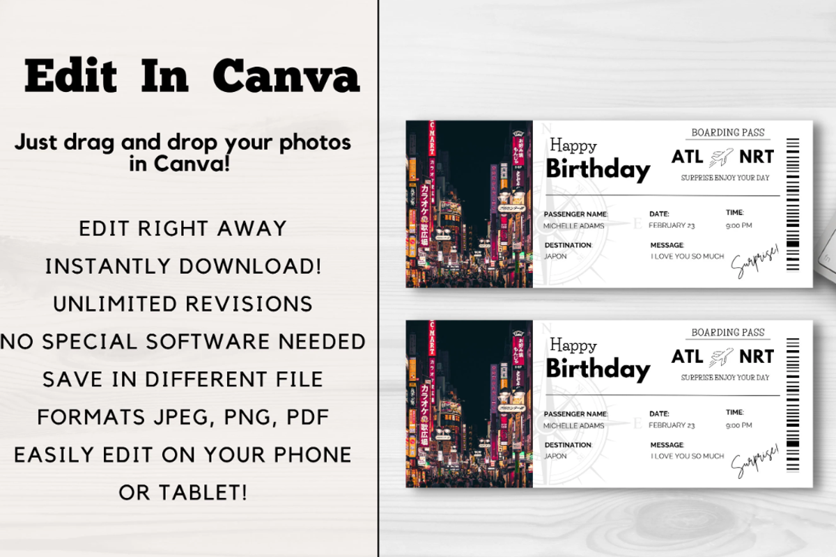 Happy Birthday Gift Boarding Pass, a Card Template by YasdeyDesigns (Photo 4 of 8)