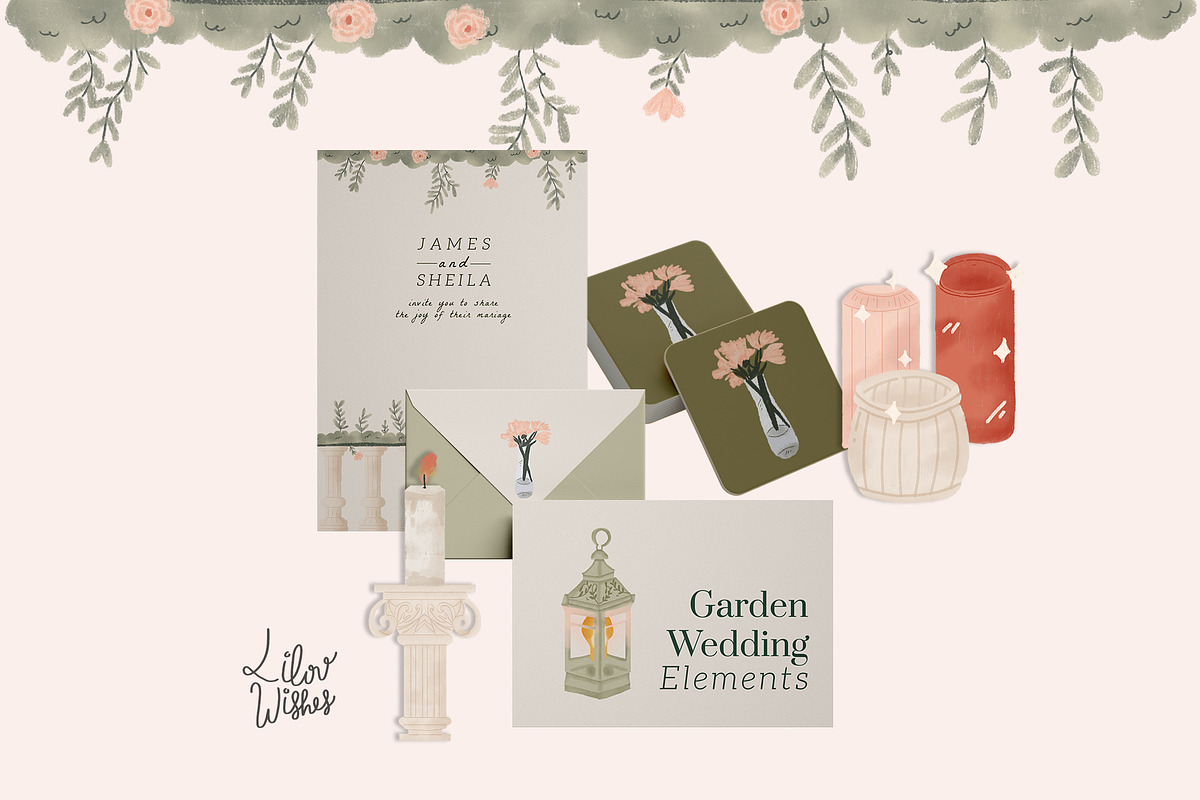 Garden Wedding Elements Graphic, a Decorative Illustration by lilovwishes (Photo 1 of 5)