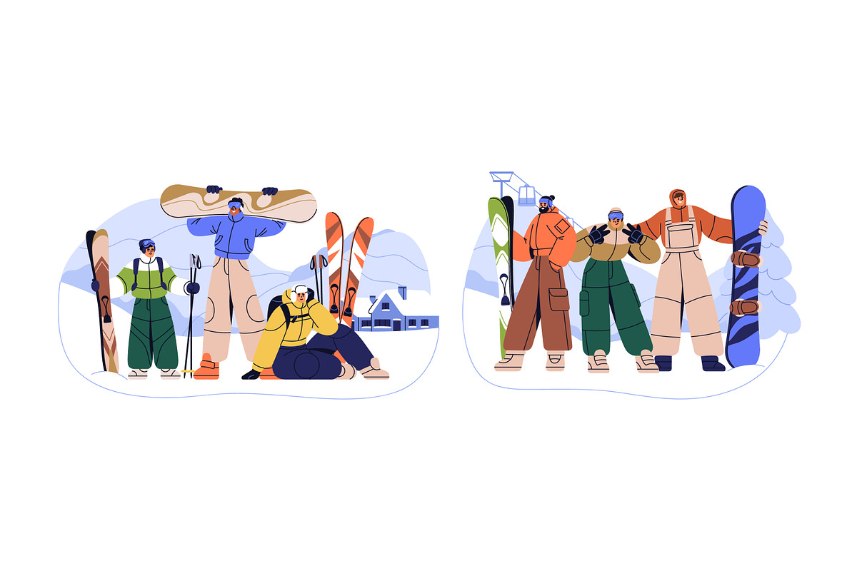 People with ski and snowboard set, a Sport Illustration by Good Studio (Photo 4 of 4)