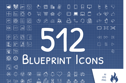 512 Blueprint / Sketched Icon Set