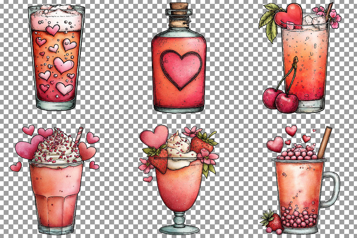 Valentine's Day Cocktail Clipart Set, an Illustration by Sublimation Artist (Photo 4 of 6)