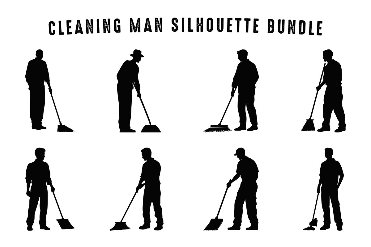 Cleaning Man Silhouette Vector Set, a Work Illustration by Gfx Expert Team (Photo 3 of 3)