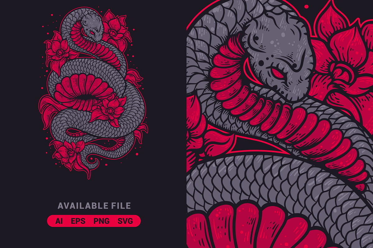 Scary Snake Vector Illustration, an Animal Illustration by ImoogiStudio