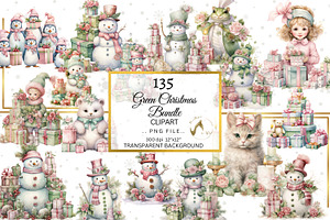 Shabby Green And Pink Christmas PNG