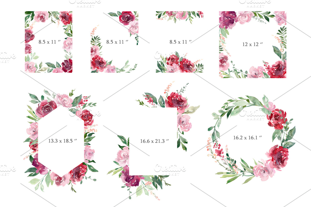 Watercolor Red Blush Pink Flowers, an Illustration by GraphicsDish (Photo 5 of 6)