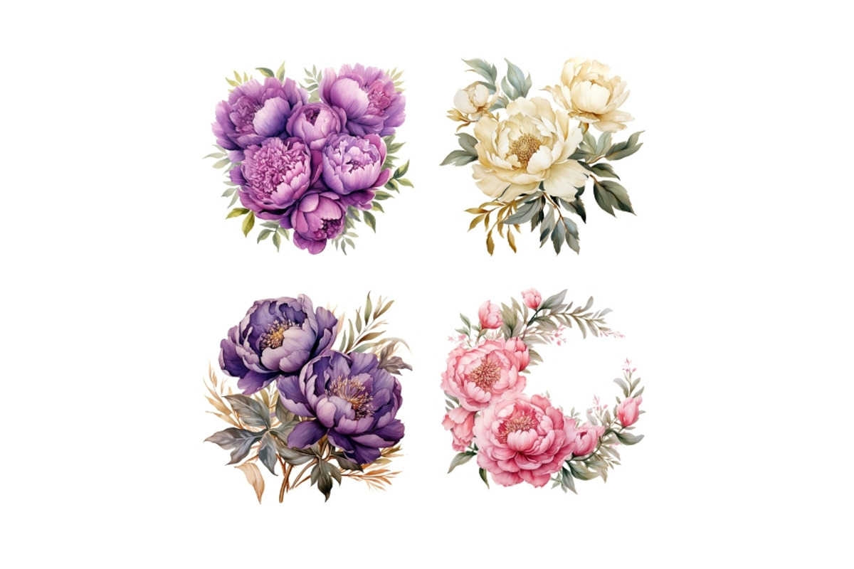 Watercolor Peony Clip Art, a Decorative Illustration by HoneyBunnyDigital (Photo 9 of 14)