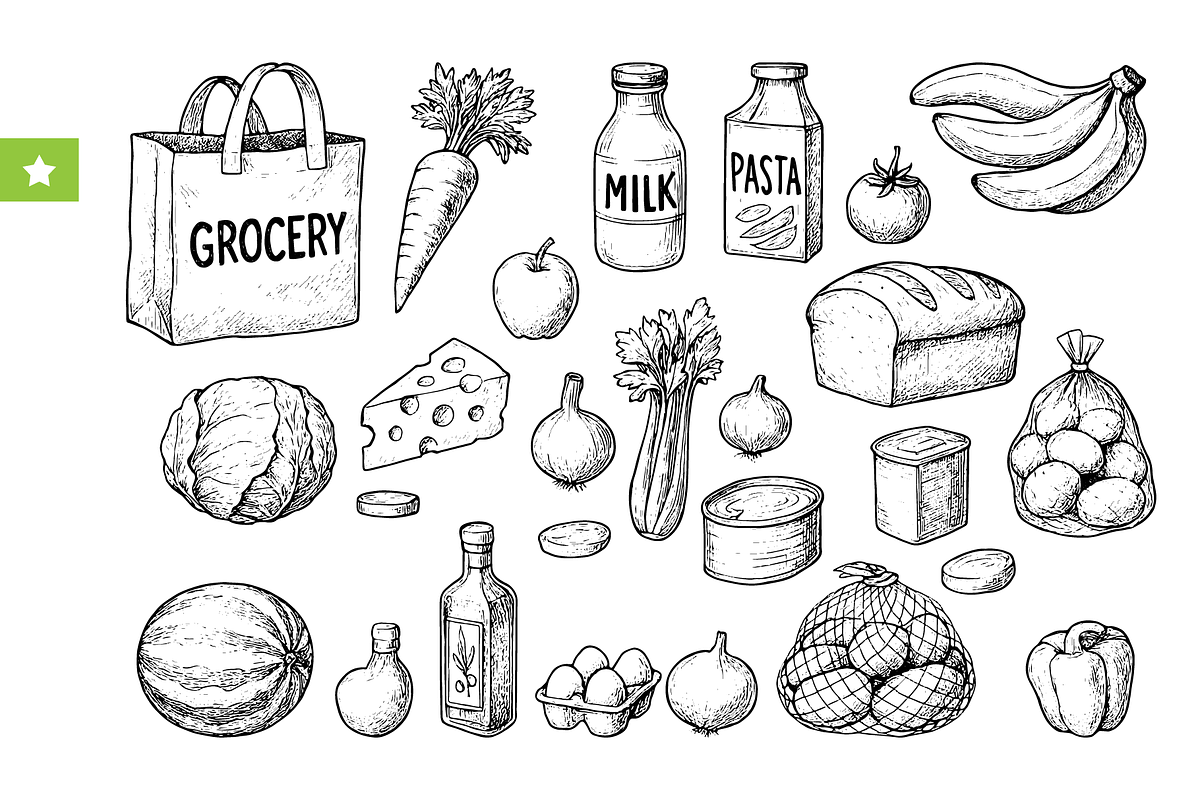 Vintage Grocery Food Set, an Object Graphic by RT Studio (Photo 1 of 4)