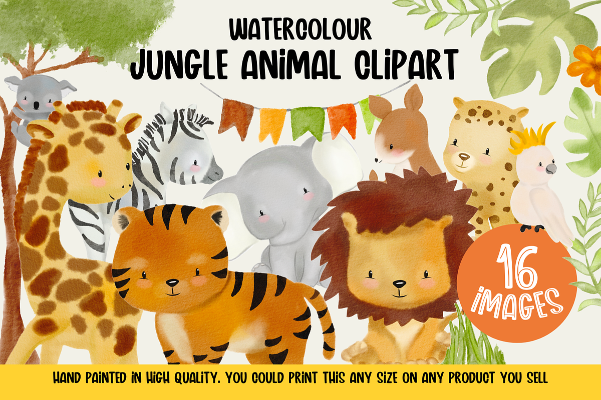 Watercolor, Jungle Animals, Safari,, an Animal Illustration by CommercialCliparts (Photo 1 of 6)