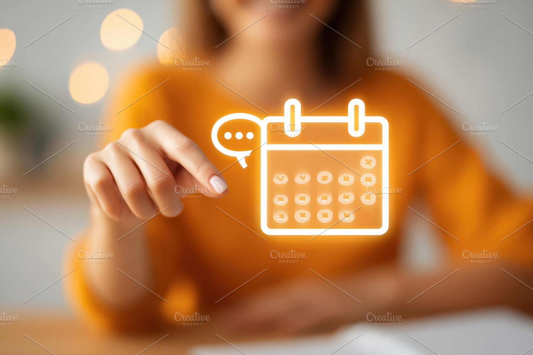 Woman interacting with digital calendar icon, an Abstract Photo by AlyaAnd