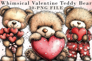 Whimsical Valentine Teddy Bear Clipa, an Illustration by Libby Wishes