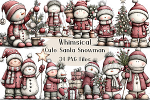 Cute Santa Snowman Christmas Clipart, a Seasonal Illustration by Creative Art