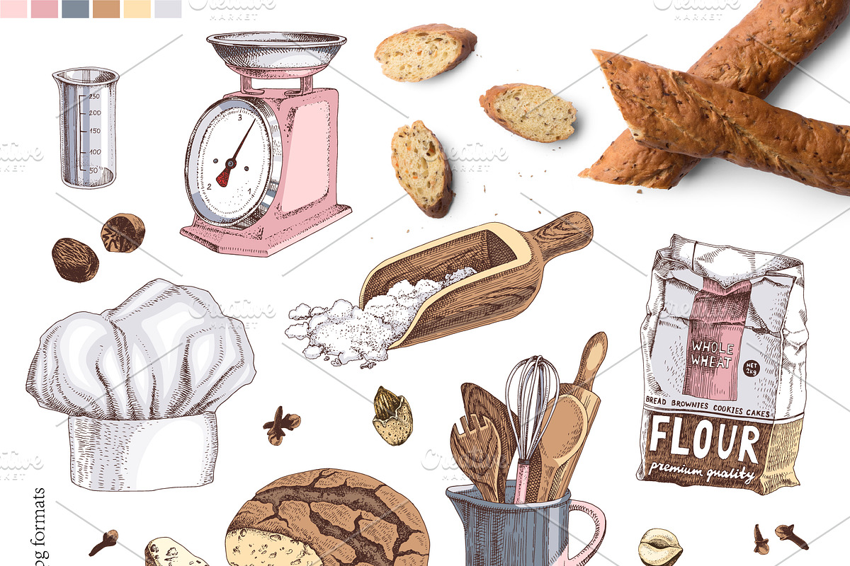 Smell of baking hand drawn set, a Food Illustration by handsketched (Photo 3 of 9)