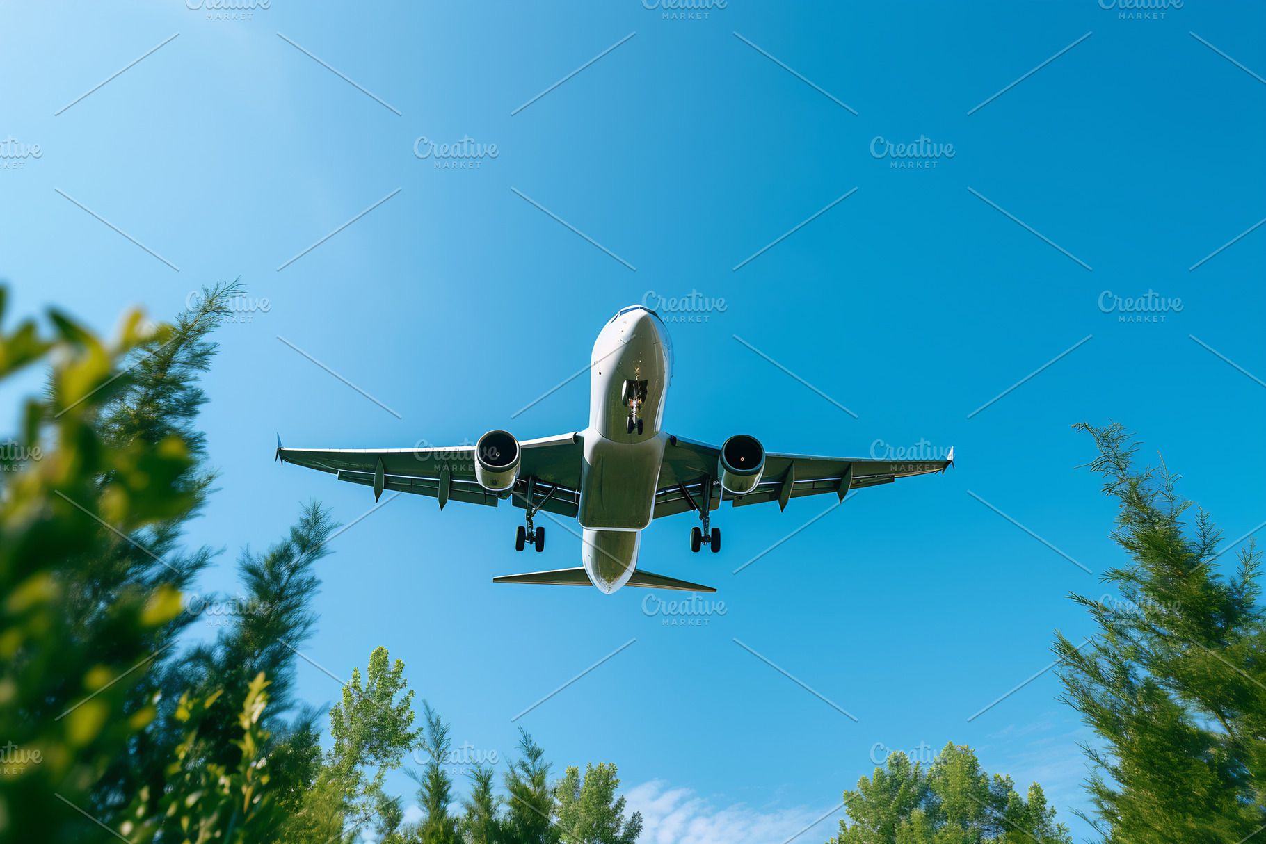 Airplane flying over green trees, a Photo by Beautiful things