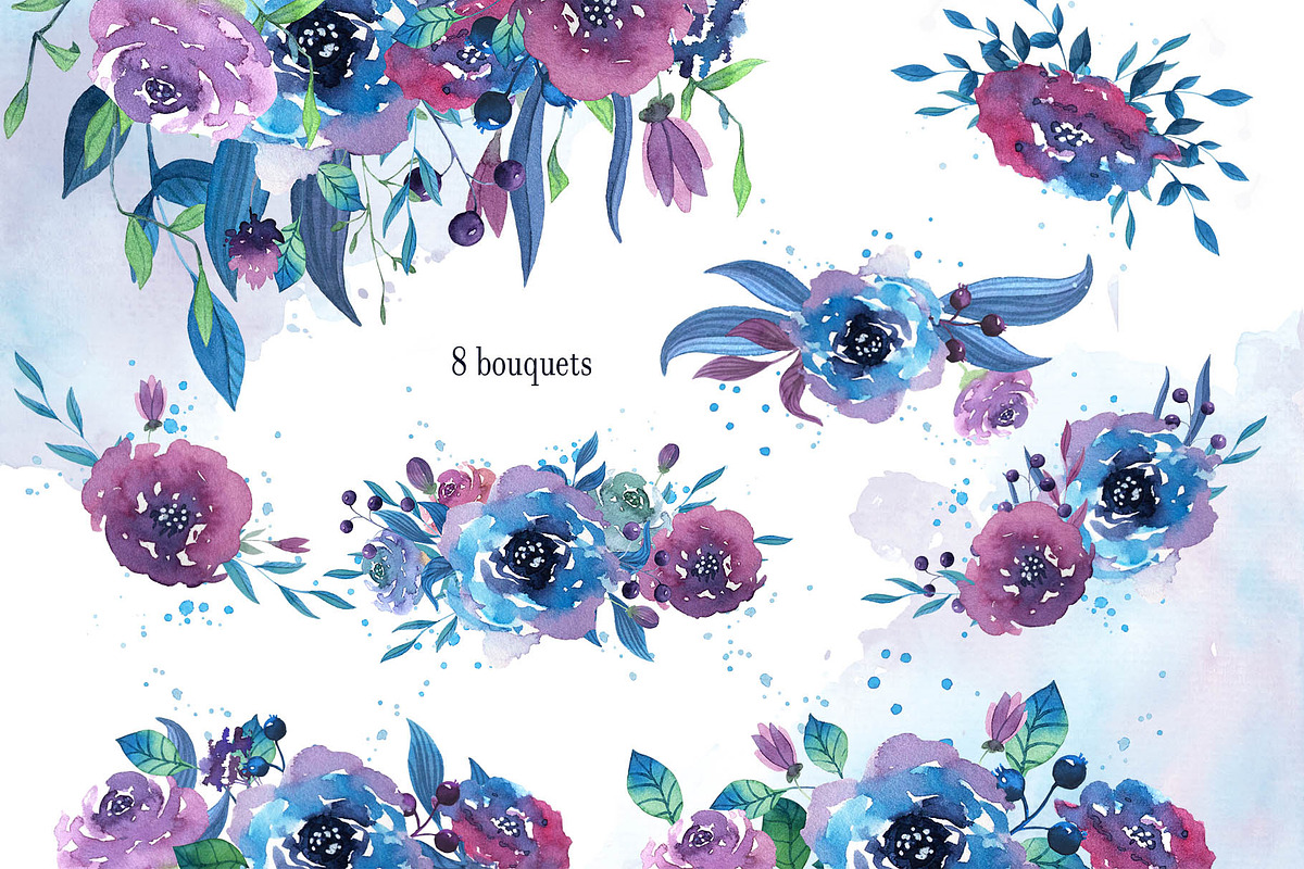 Twilight. Watercolor flowers., an Object Illustration by Daria's Magic World (Photo 2 of 5)
