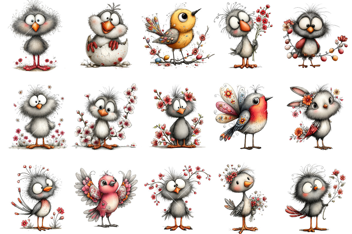 Whimsical Easter Bird Clipart, an Illustration by OK Design (Photo 3 of 6)