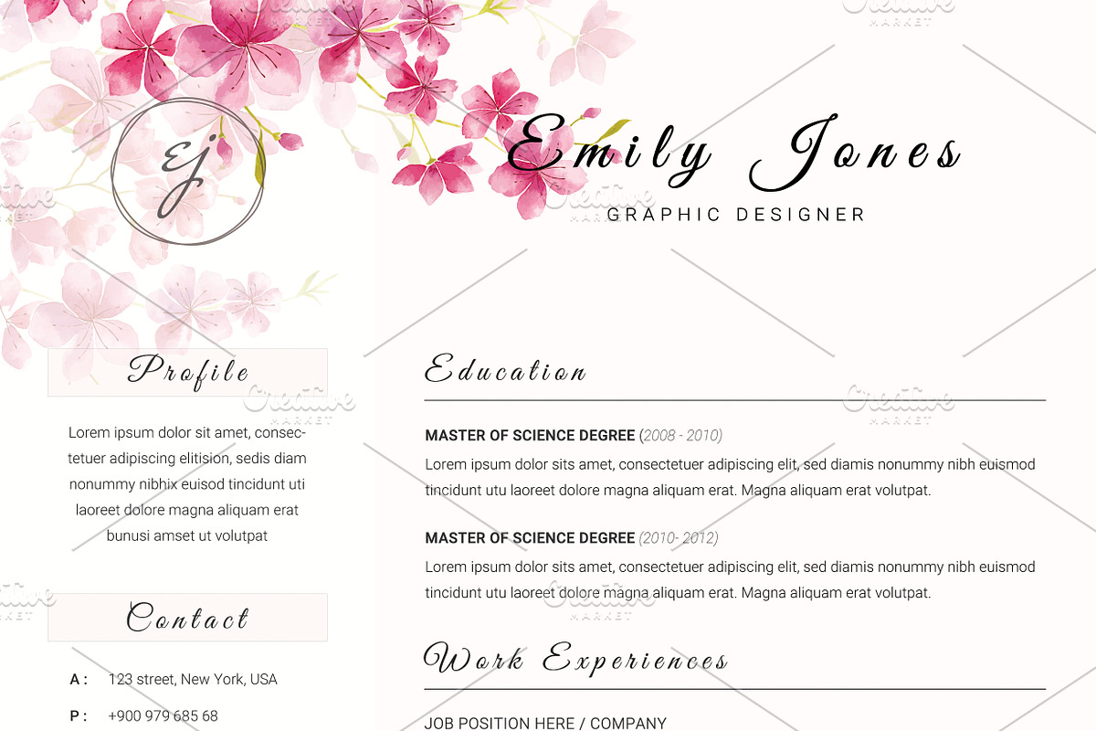 Water Color CV-Resume Template *C, a Resume Template by Showy68 Template (Photo 4 of 5)