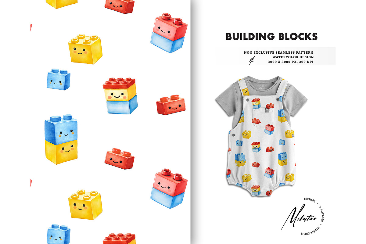 Building blocks seamless pattern, a Pattern Graphic by Milatoo (Photo 2 of 3)